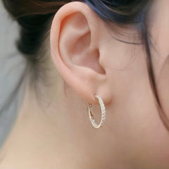 3/4 inch 18K Yellow Gold inside out Diamond Hoop Earrings