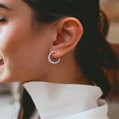 18K Yellow Gold Diamond Circular Front-Facing Hoop Earrings
