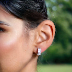 15mm 18K Yellow Gold three-row Natural Diamond Huggie Hoop Earrings