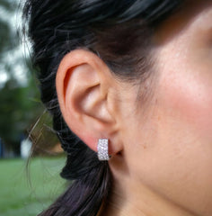 15mm 18K Rose Gold three-row Natural Diamond Huggie Hoop Earrings