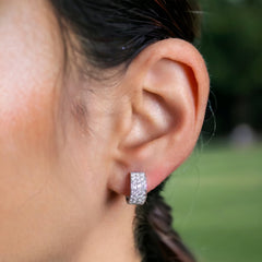 15mm 18K White Gold three-row Natural Diamond Huggie Hoop Earrings