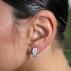 15mm 18K Rose Gold three-row Natural Diamond Huggie Hoop Earrings