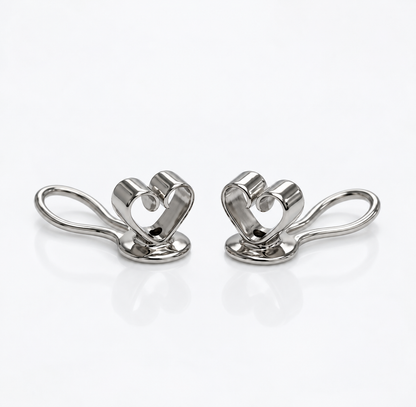 Detail of 18K white gold stabilizer wire and friction backs for floral ear climber earrings
