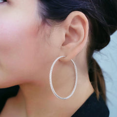 2 inch 18K White Gold inside out Diamond Hoop Earrings / 2" Hoops