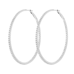 2 inch 18K White Gold inside out Diamond Hoop Earrings / 2" Hoops