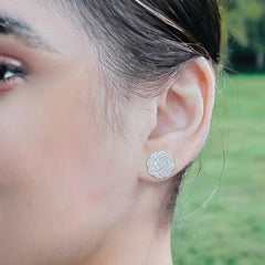 18K White Gold Diamond Large Flower Cluster Stud Earrings