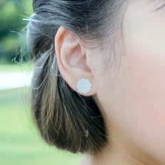18K White Gold Diamond Large Flower Cluster Stud Earrings