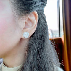18K White Gold Diamond Large Flower Cluster Stud Earrings