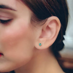 14K Yellow Gold Heart shaped Emerald Studs