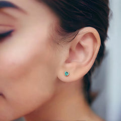 14K Yellow Gold Heart shaped Emerald Studs