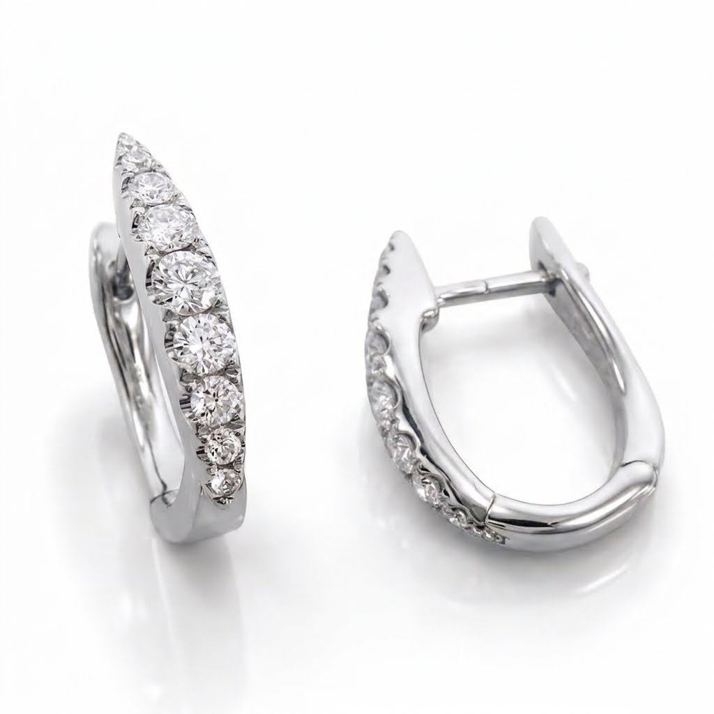 15mm Graduated Natural Diamond Huggie Hoops – White Gold