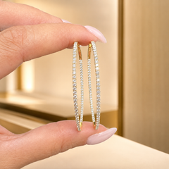 2-Inch Large Natural Diamond Inside-Out Hoop Earrings in 18K Yellow Gold