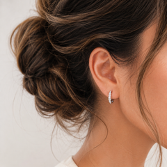 15mm Graduated Natural Diamond Huggie Hoops – White Gold