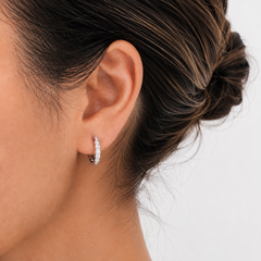 15mm Graduated Natural Diamond Huggie Hoops – White Gold