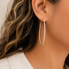 2-Inch Large Natural Diamond Inside-Out Hoop Earrings in 18K Yellow Gold
