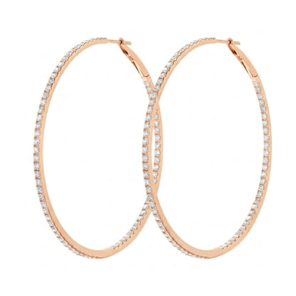 Rose gold hoop earrings with pavé-set clear diamonds, shown on a plain white background.
