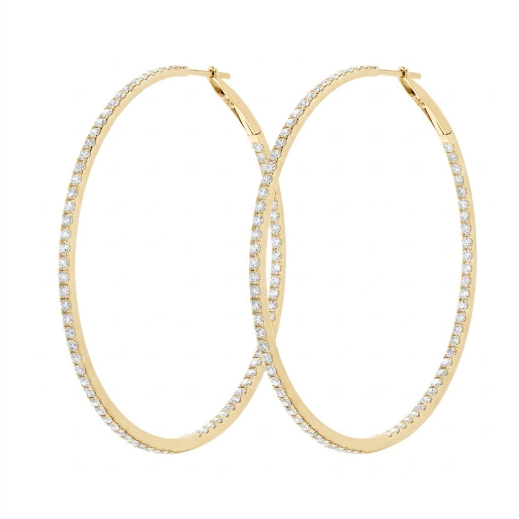 2-Inch Large Natural Diamond Inside-Out Hoop Earrings in 18K Yellow Gold