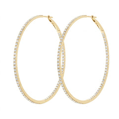 2-Inch Large Natural Diamond Inside-Out Hoop Earrings in 18K Yellow Gold
