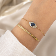 Solid 18K Rose Gold Mini Domed Evil Eye Bracelet