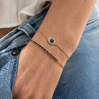 Solid 18K Rose Gold Mini Domed Evil Eye Bracelet