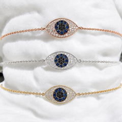 Solid 18K Rose Gold Mini Domed Evil Eye Bracelet