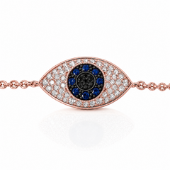 Solid 18K Rose Gold Mini Domed Evil Eye Bracelet