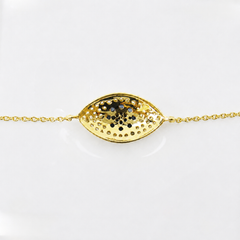 Dainty Solid 18K Yellow Gold Mini Evil Eye Diamond & Sapphire Chain Bracelet