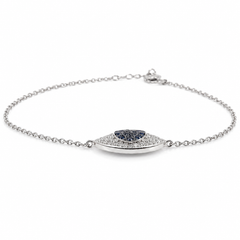18K White Gold Dainty Domed Evil Eye Diamond & Sapphire Bracelet