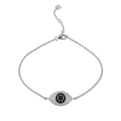 18K White Gold Dainty Domed Evil Eye Diamond & Sapphire Bracelet