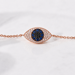 Solid 18K Rose Gold Mini Domed Evil Eye Bracelet