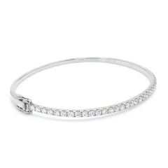 Luxury 18K White Gold Slim Diamond Bangle | Round Brilliant Tennis Half-Bangle