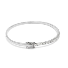 Luxury 18K White Gold Slim Diamond Bangle | Round Brilliant Tennis Half-Bangle