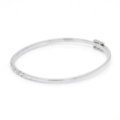 Luxury 18K White Gold Slim Diamond Bangle | Round Brilliant Tennis Half-Bangle