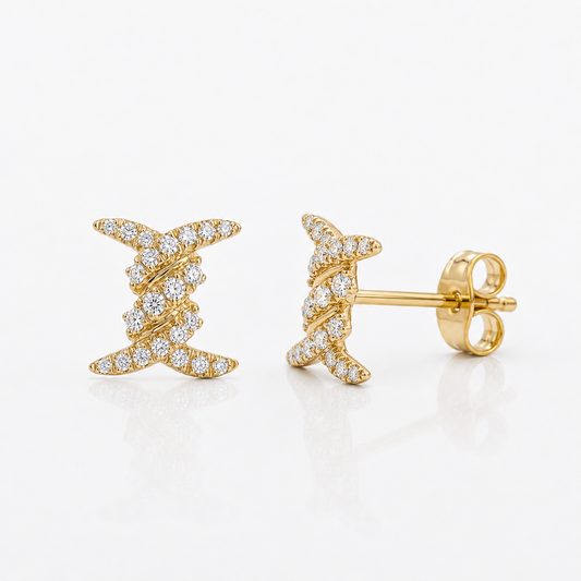 14K Gold Cable Twist "X" Diamond Stud Earrings (0.15 ctw)