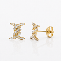 14K Gold Cable Twist "X" Diamond Stud Earrings (0.15 ctw)