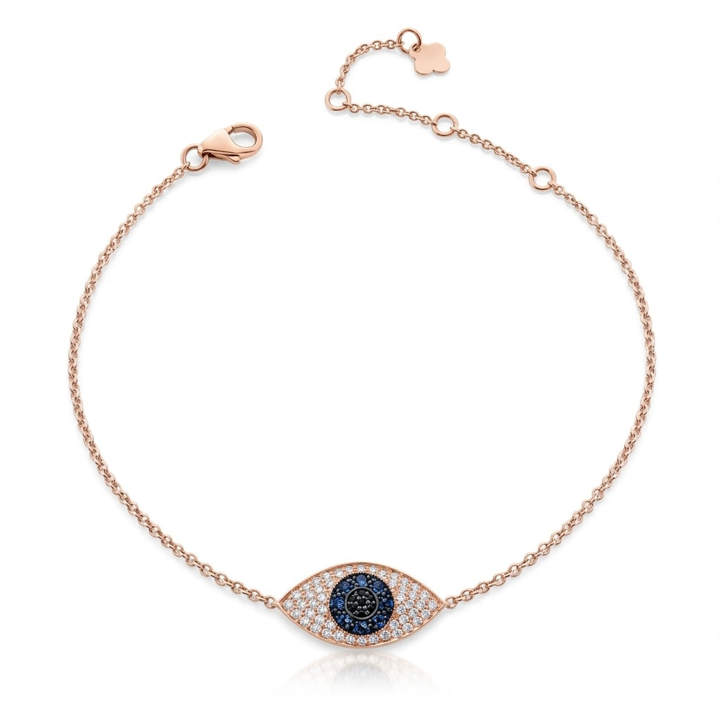 Solid 18K Rose Gold Mini Domed Evil Eye Bracelet