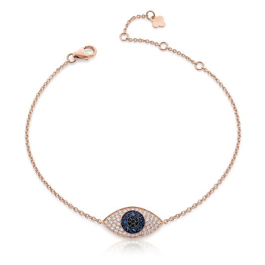 Solid 18K Rose Gold Mini Domed Evil Eye Bracelet