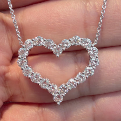 Natural Diamond Open Heart Necklace in 18K White Gold – 1.55 CTW