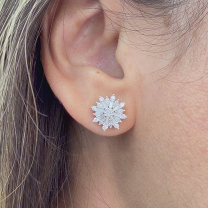 Solid 14K Gold Natural Diamond Cluster Sunburst Stud Earrings