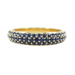 Three Row Dome Pavé Blue Sapphires Eternity Band -18K Yellow Gold