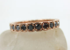 2.8mm Half-set Square Bezel Box Black Diamond Band - Wedding Band