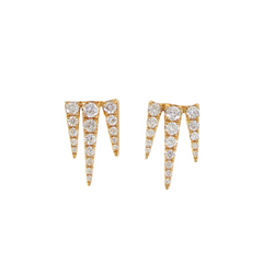 18K Yellow Gold Diamond Pave 3-spikes stud Earrings