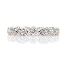 Round & Marquis Shaped Bezel Diamond Eternity Milgrain Band - 18K White Gold