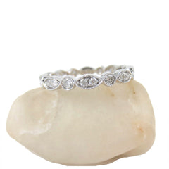 Round & Marquis Shaped Bezel Diamond Eternity Milgrain Band - 18K White Gold