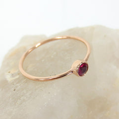 0.14 cts Bezel-Set Solitaire Ruby Ring - 18K Rose Gold