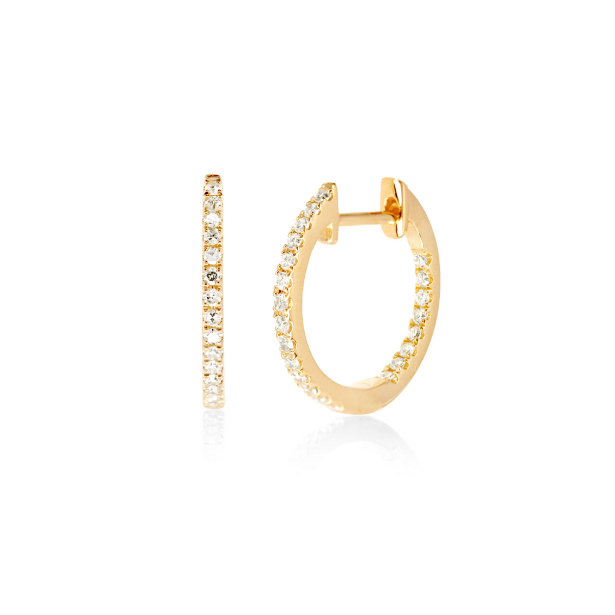 14mm Natural Diamond Inside-Out Huggie Hoop Earrings | Solid 18K Gold | Black Ruthenium Finish