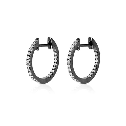 14mm Natural Diamond Inside-Out Huggie Hoop Earrings | Solid 18K Gold | Black Ruthenium Finish