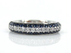 Diamonds & Sapphire Half-set Domed 3-Row Pave Band