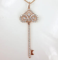 18k Rose Gold Diamond Key Pendant - Necklace