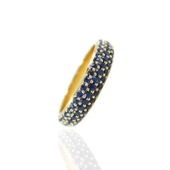 Three Row Dome Pavé Blue Sapphires Eternity Band -18K Yellow Gold